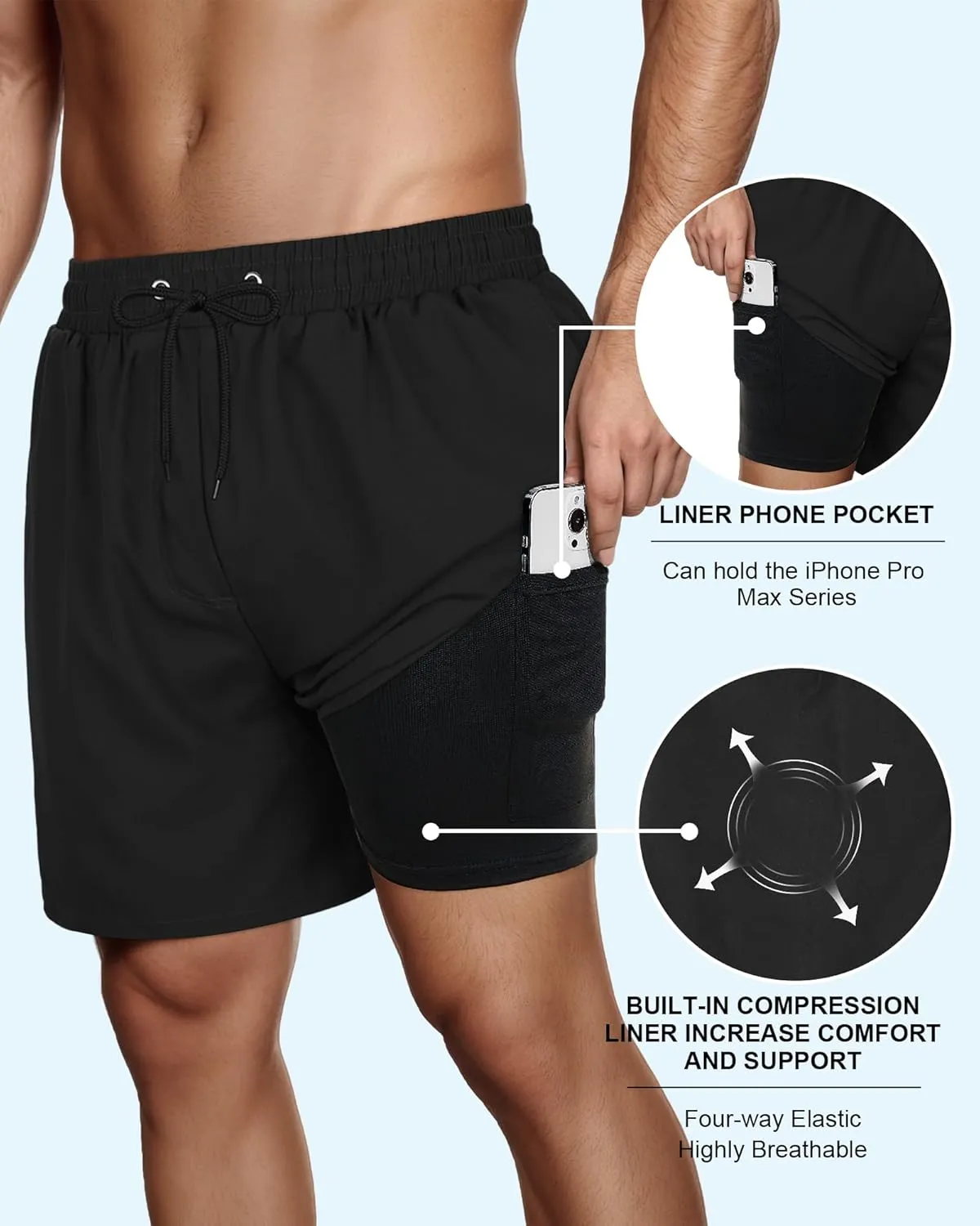 American Trends Men's Swim Trunks Board Shorts Quick Dry Mens Swimming Trunks with Compression Liner