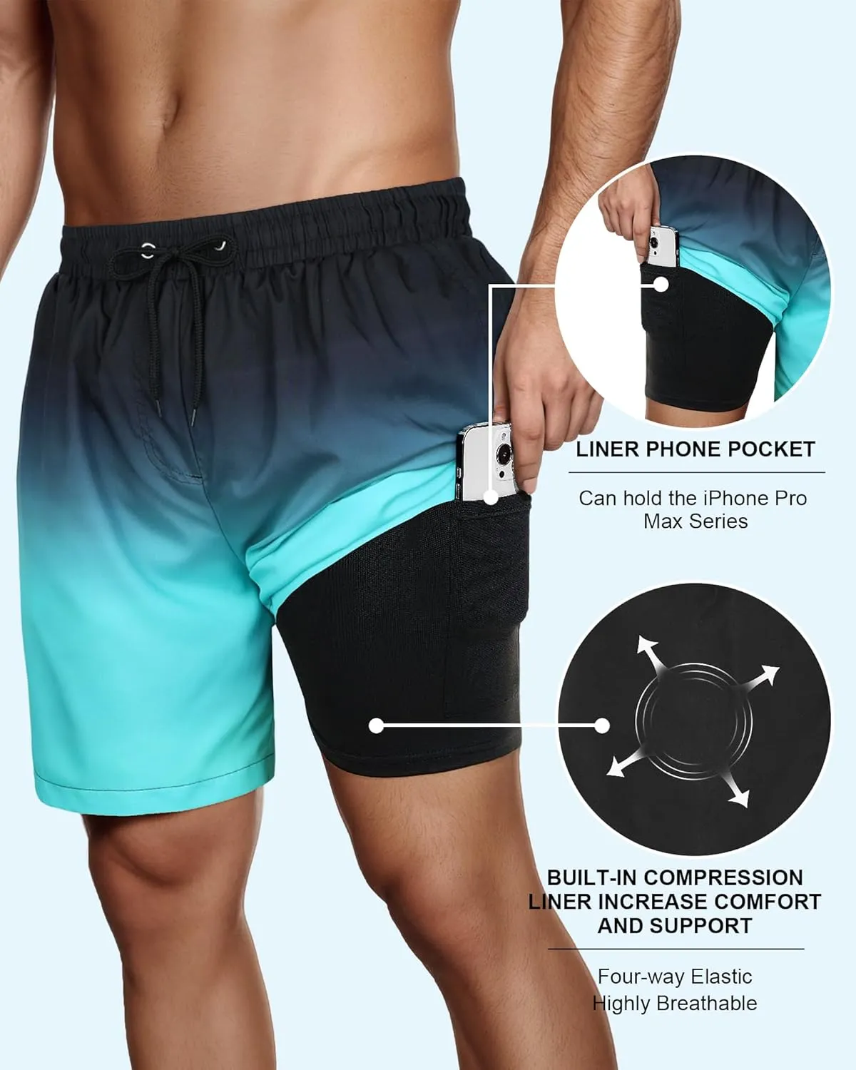 American Trends Men's Swim Trunks Board Shorts Quick Dry Mens Swimming Trunks with Compression Liner