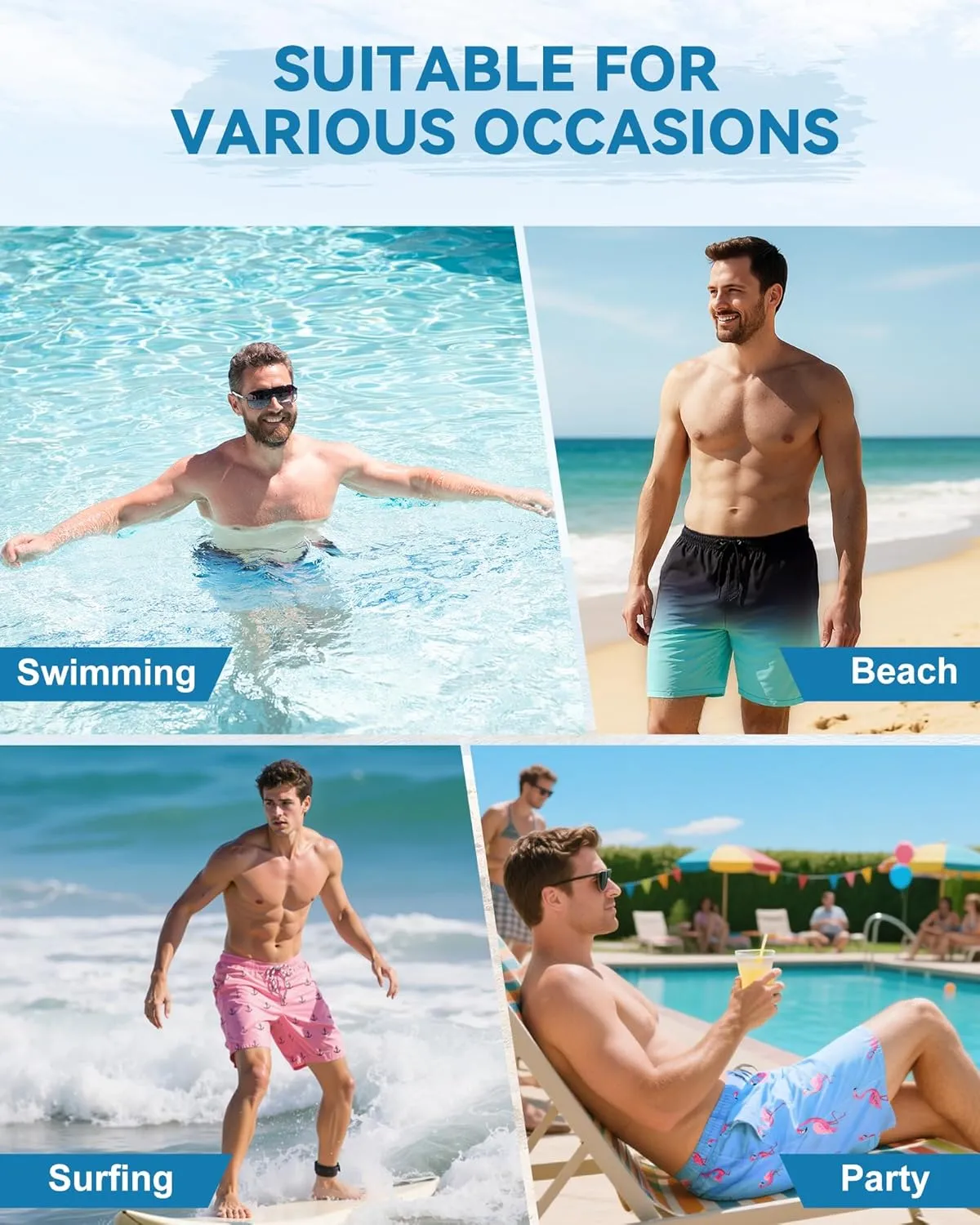 American Trends Men's Swim Trunks Board Shorts Quick Dry Mens Swimming Trunks with Compression Liner