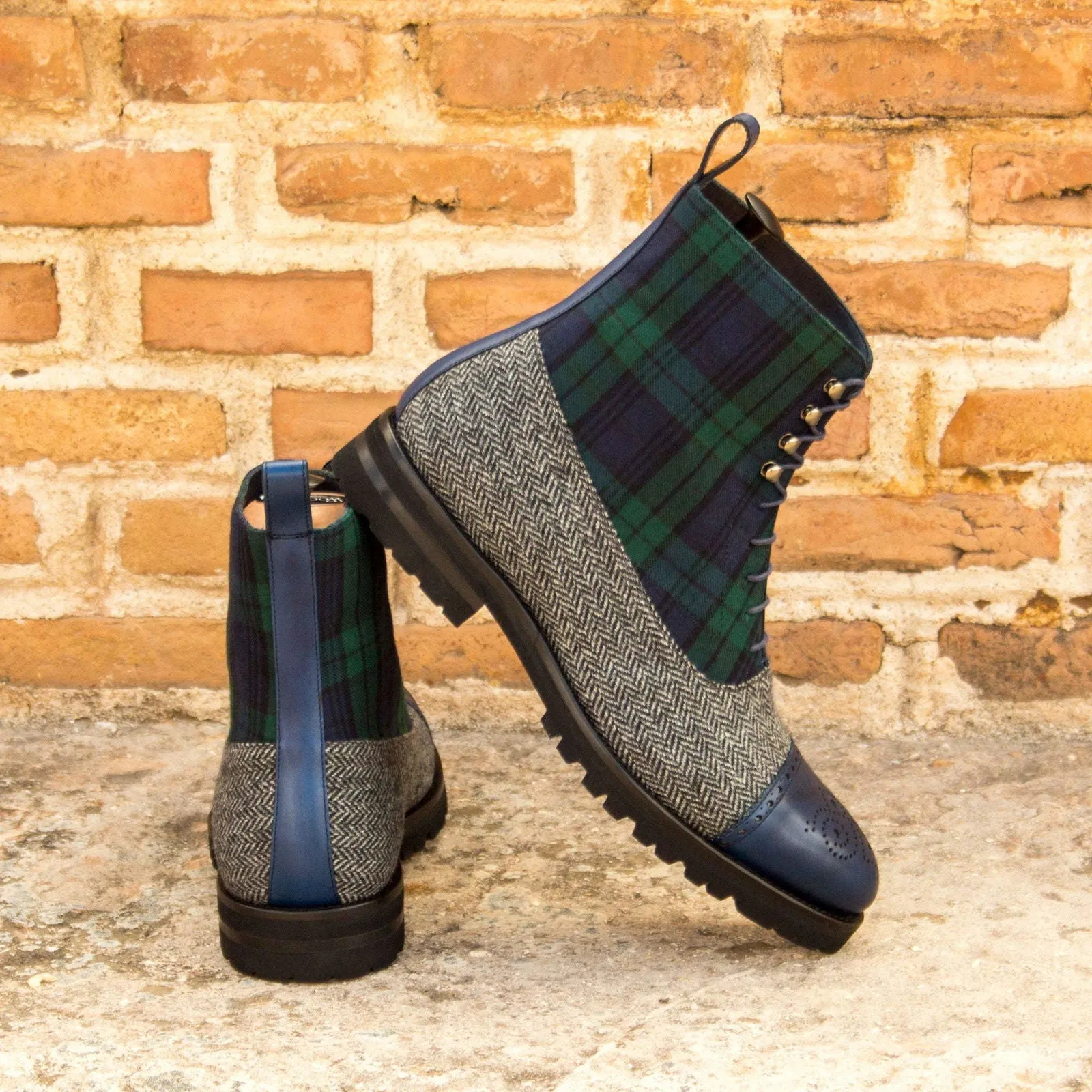 Balmoral Boot-Painted Calf, Flannel, Sartorial, Blue, Grey, Green-Wholesale