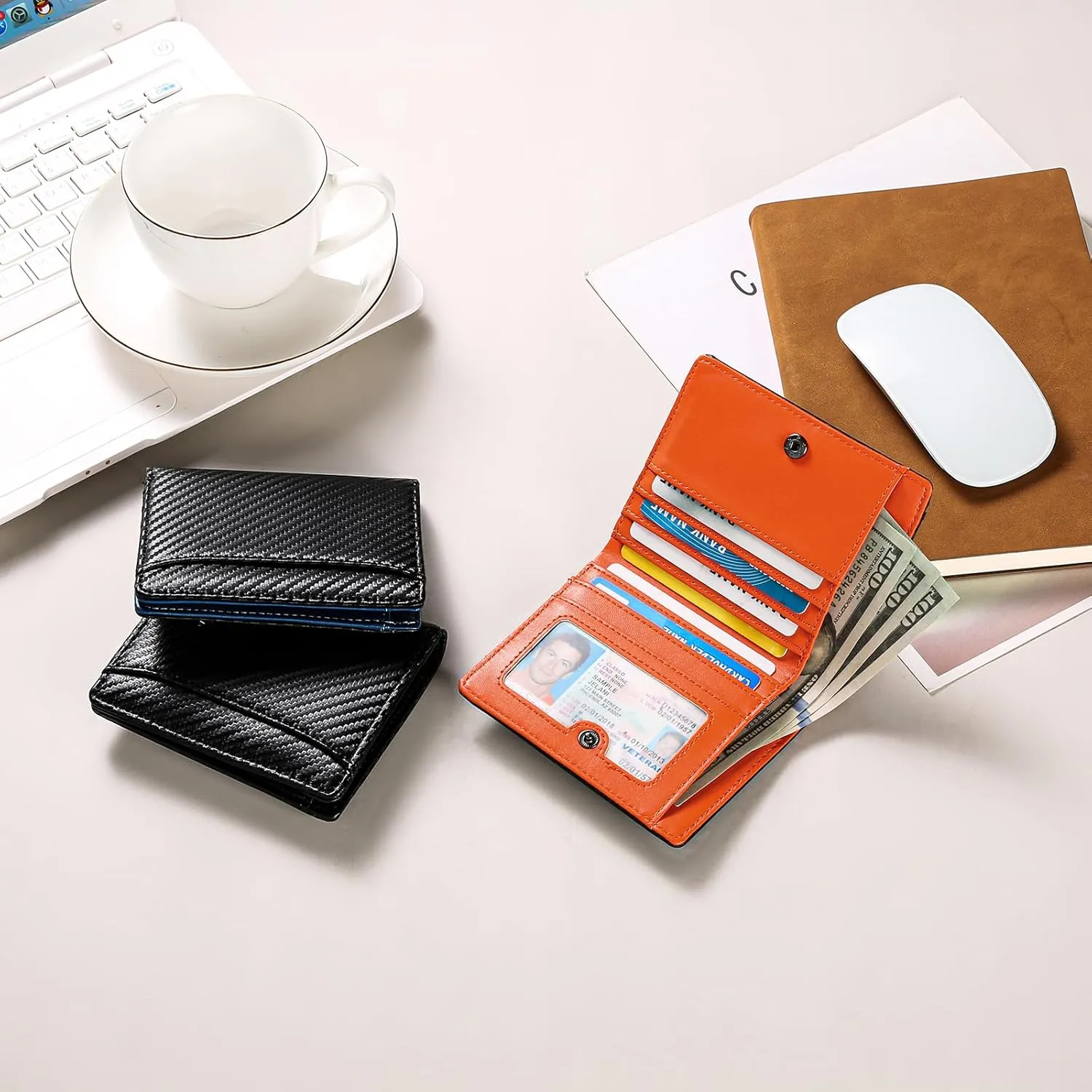 GAEKEAO Mens Wallet Slim Bifold RFID Blocking Thin Credit Card Holder Genuine Leather Minimalist Front Pocket Wallets for Men with Zipper Coin Pocket