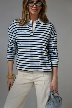 Gestreepte trendy polo - Blauw