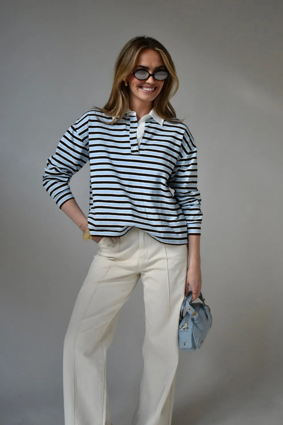 Gestreepte trendy polo - Blauw