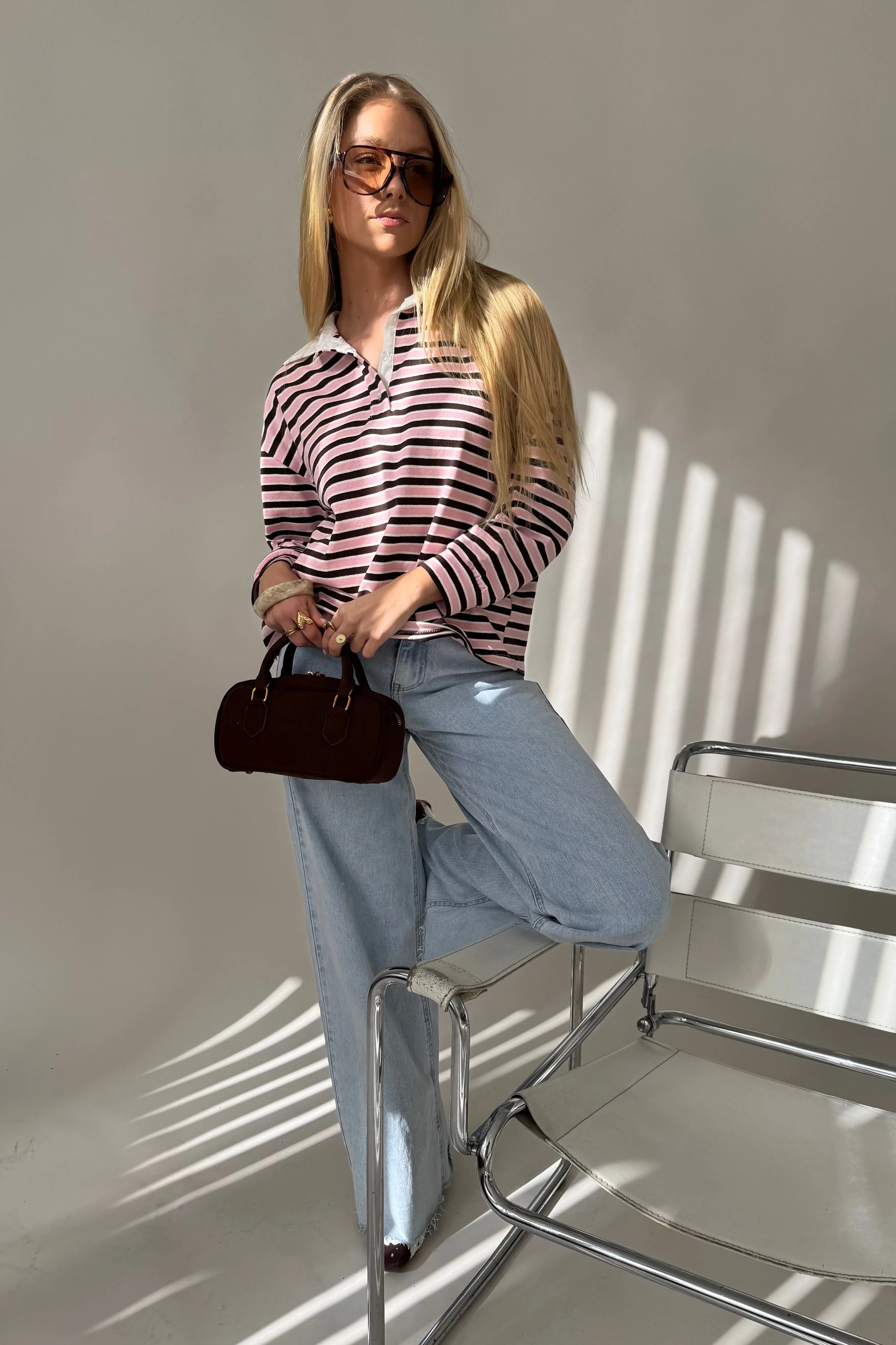 Gestreepte trendy polo - Roze