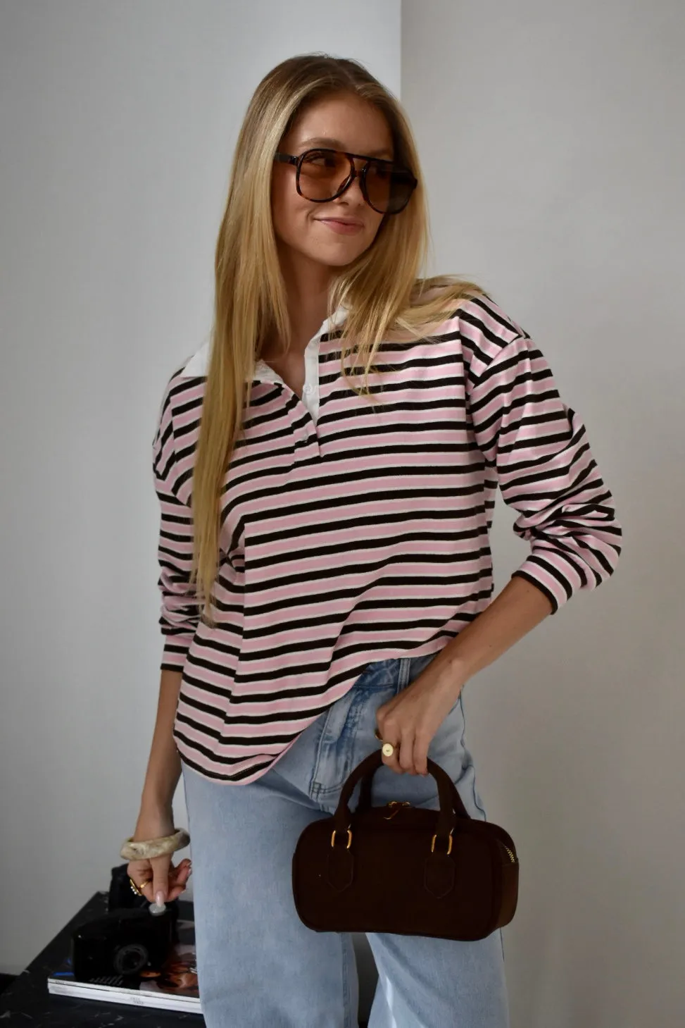 Gestreepte trendy polo - Roze