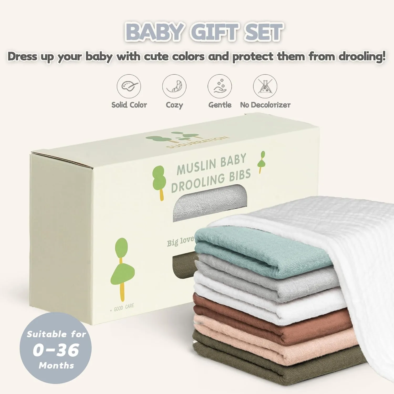 Susurration Muslin Baby Drool Bibs 6Pack Soft Square Adjustable Baby Bandana Bibs for Unisex Girls & Boys