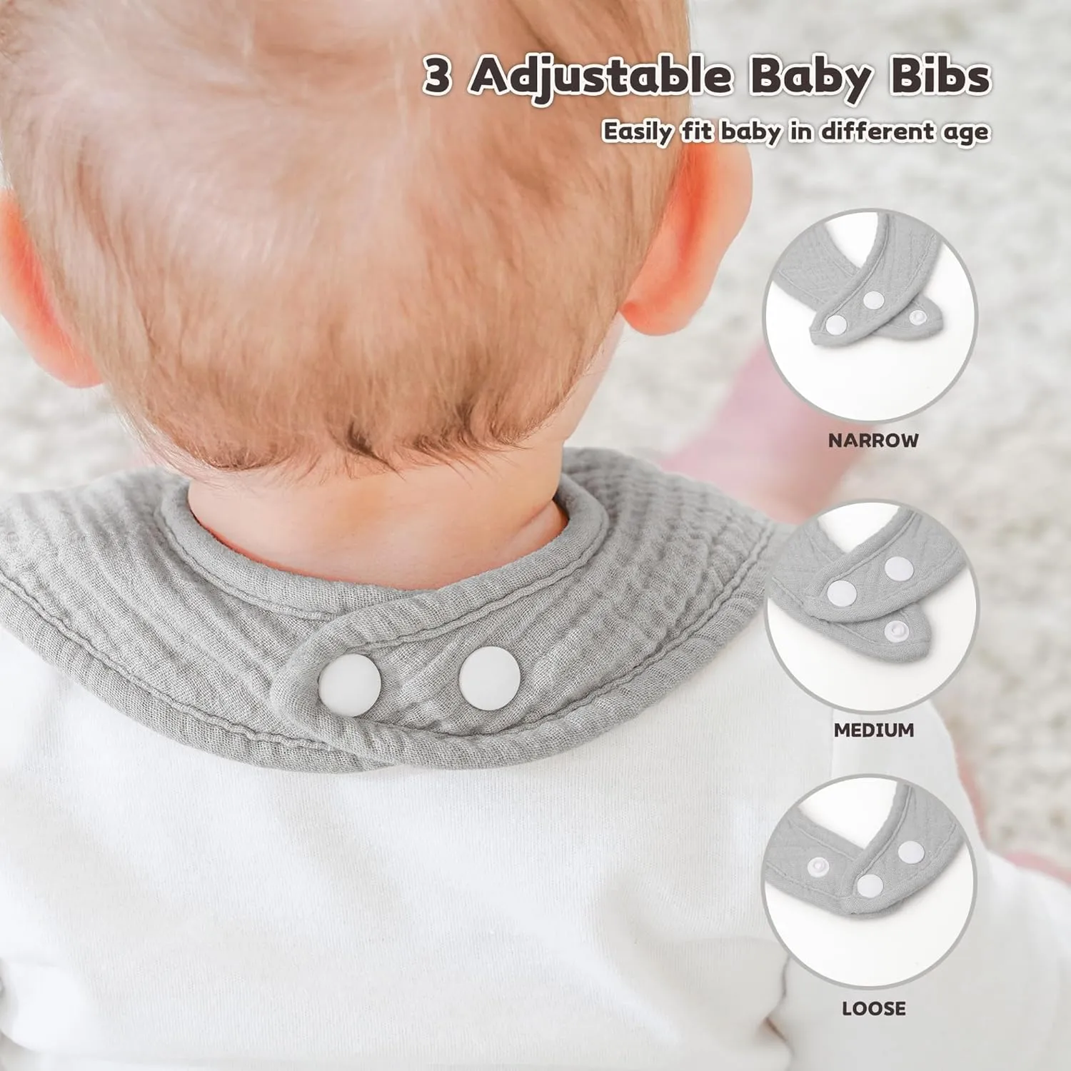 Susurration Muslin Baby Drool Bibs 6Pack Soft Square Adjustable Baby Bandana Bibs for Unisex Girls & Boys